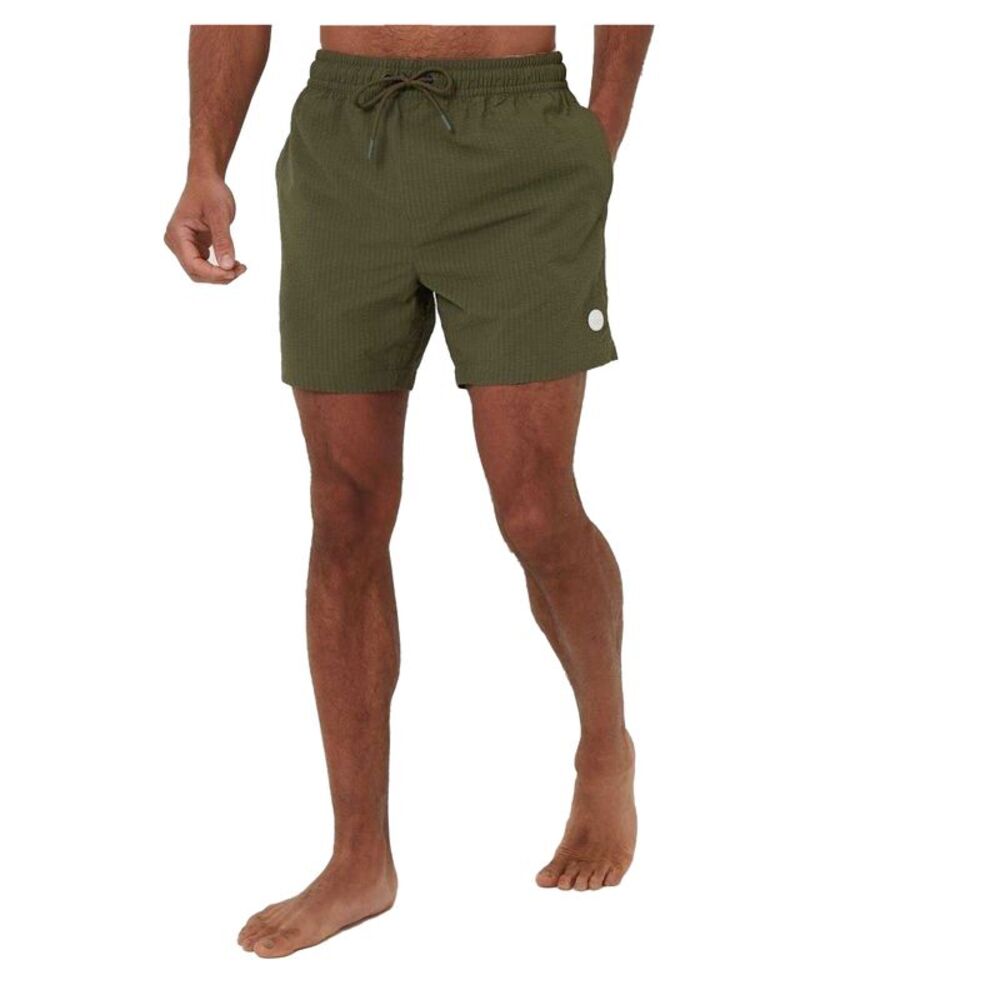 Threadbare Mens Textured Relaxed Fit Swim Shorts / Khaki Green